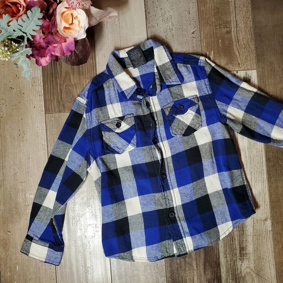 Faded Glory Blue Gray White Boys Flannel Shirt Size Small 6-7 EUC - Picture 9 of 14